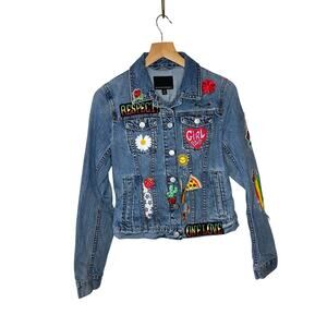 Banana Republic OOAK Custom Patchwork Distressed Denim Jacket XS Punk Grunge